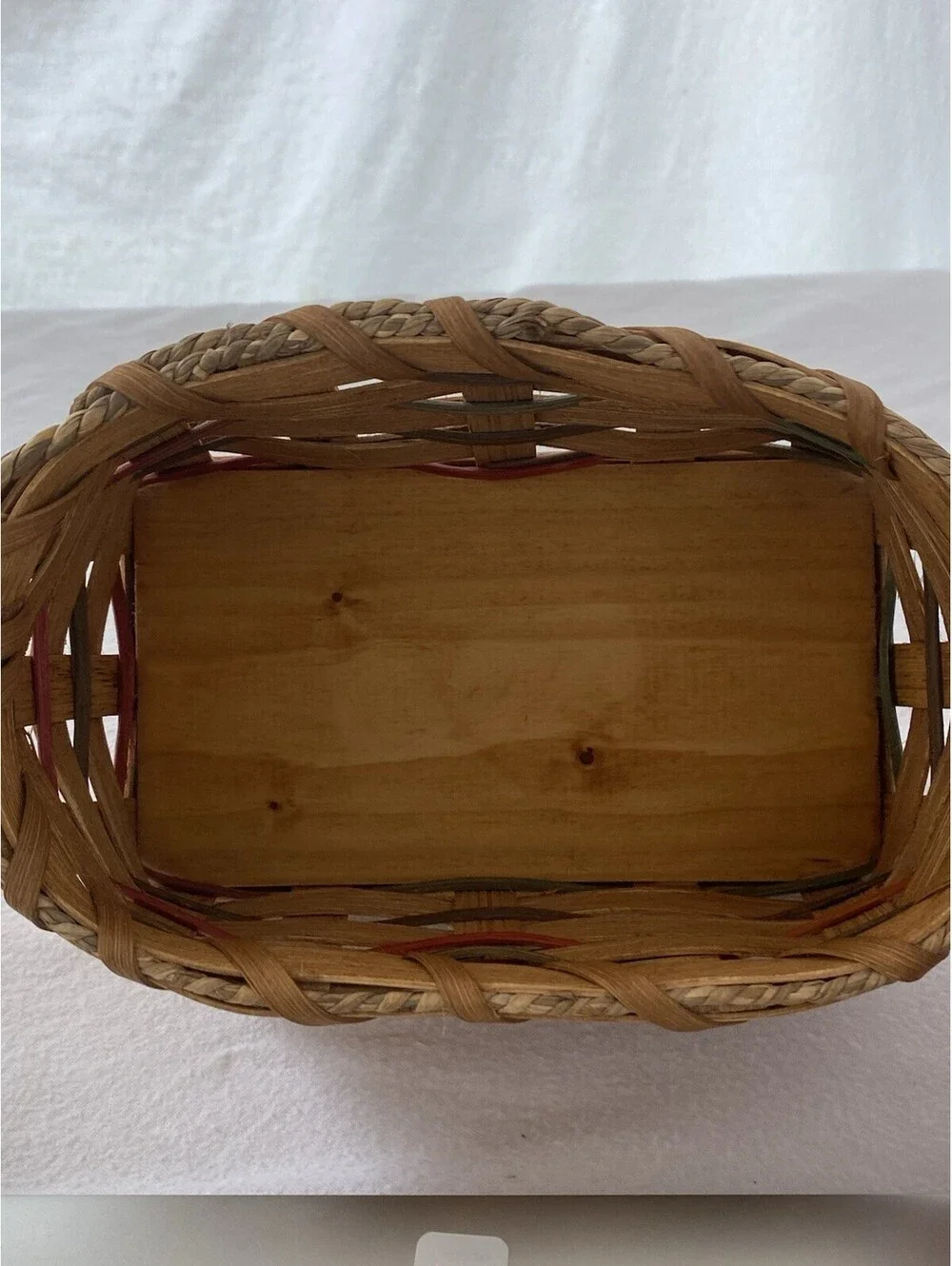 Handmade Woven Basket Small Rectangle Wood Bottom Table Remote Storage Decor